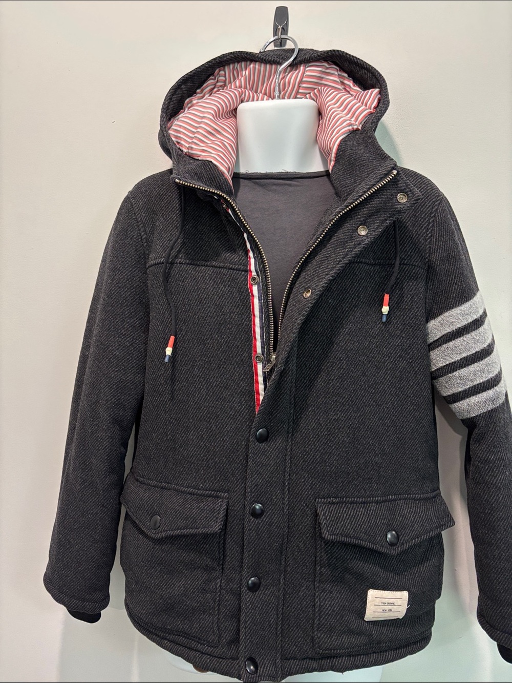 Thom Browne 4-Bar Charcoal Wool Hooded Jacket Grey Size 4 L/XL - Picture 2 of 16